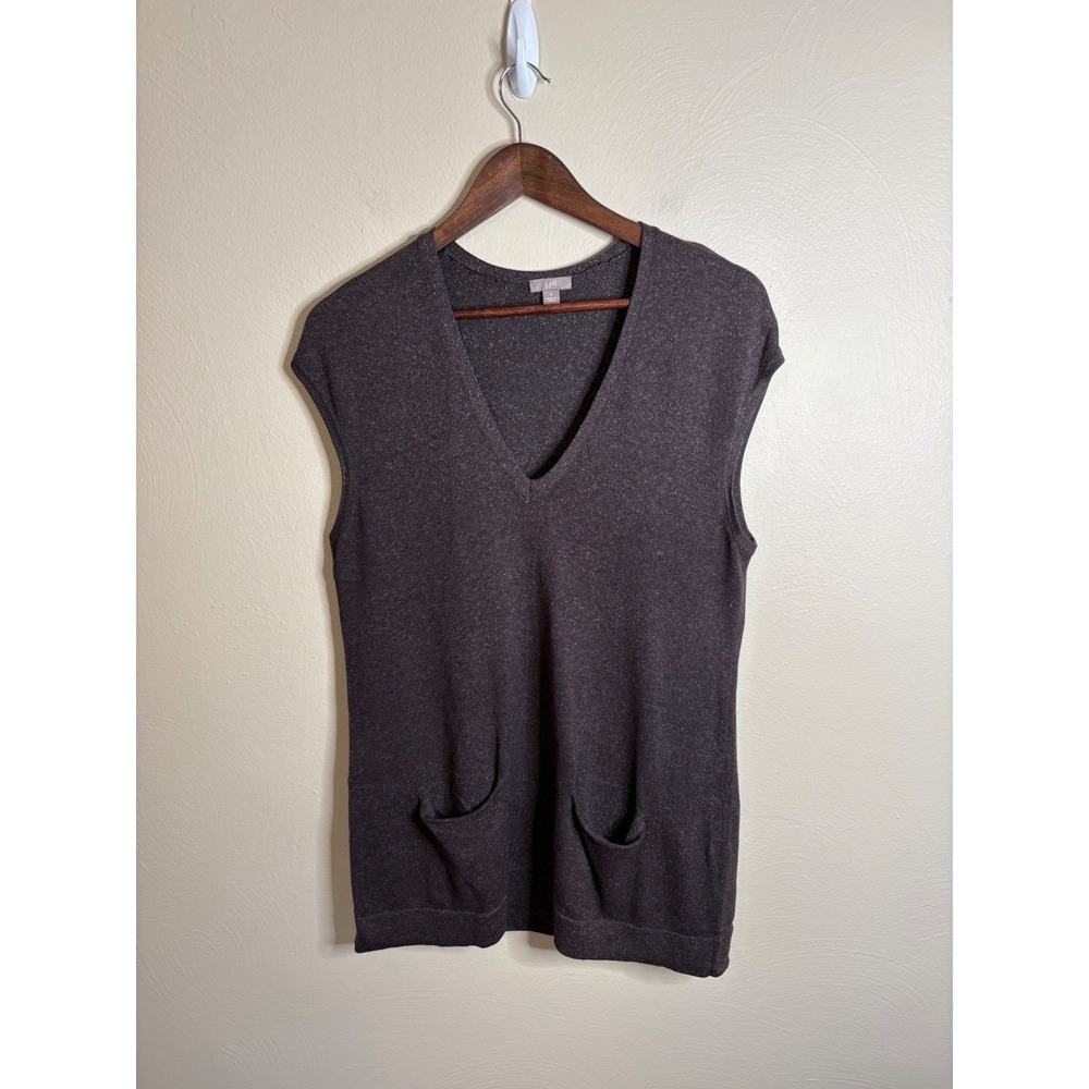 J. Jill Sweater Vest Womens Small Marled Gray Silk Cotton V-Neck Pockets Classic - Picture 2 of 10
